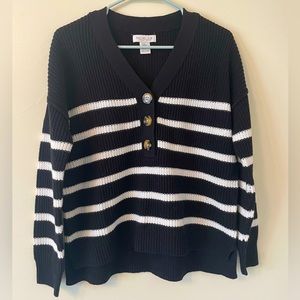 Rachel Zoe Striped V-neck Buttoned Sweater